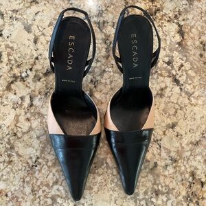 Escada Black and Nude Pointed Slingback Pumps